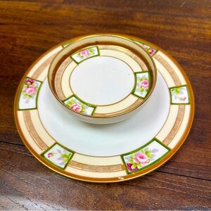 Antique Nippon Made in Japan 2 tier China serving piece with roses